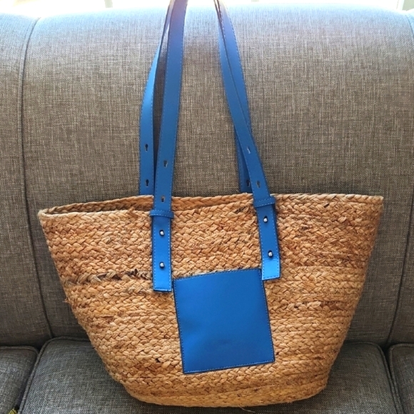 Blue and Tan Woven Tote Bag - Picture 1 of 5